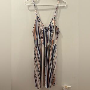 Brand New Striped Keyhole Dress with Adjustable Straps and Pockets (M).
